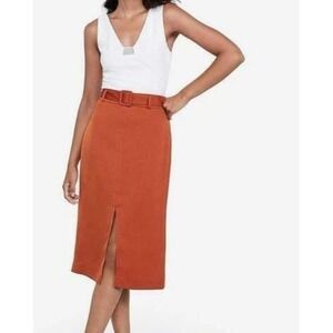 Express Womens‎ Rust Orange Front Slit Midi Pencil Skirt Size 2 007738915